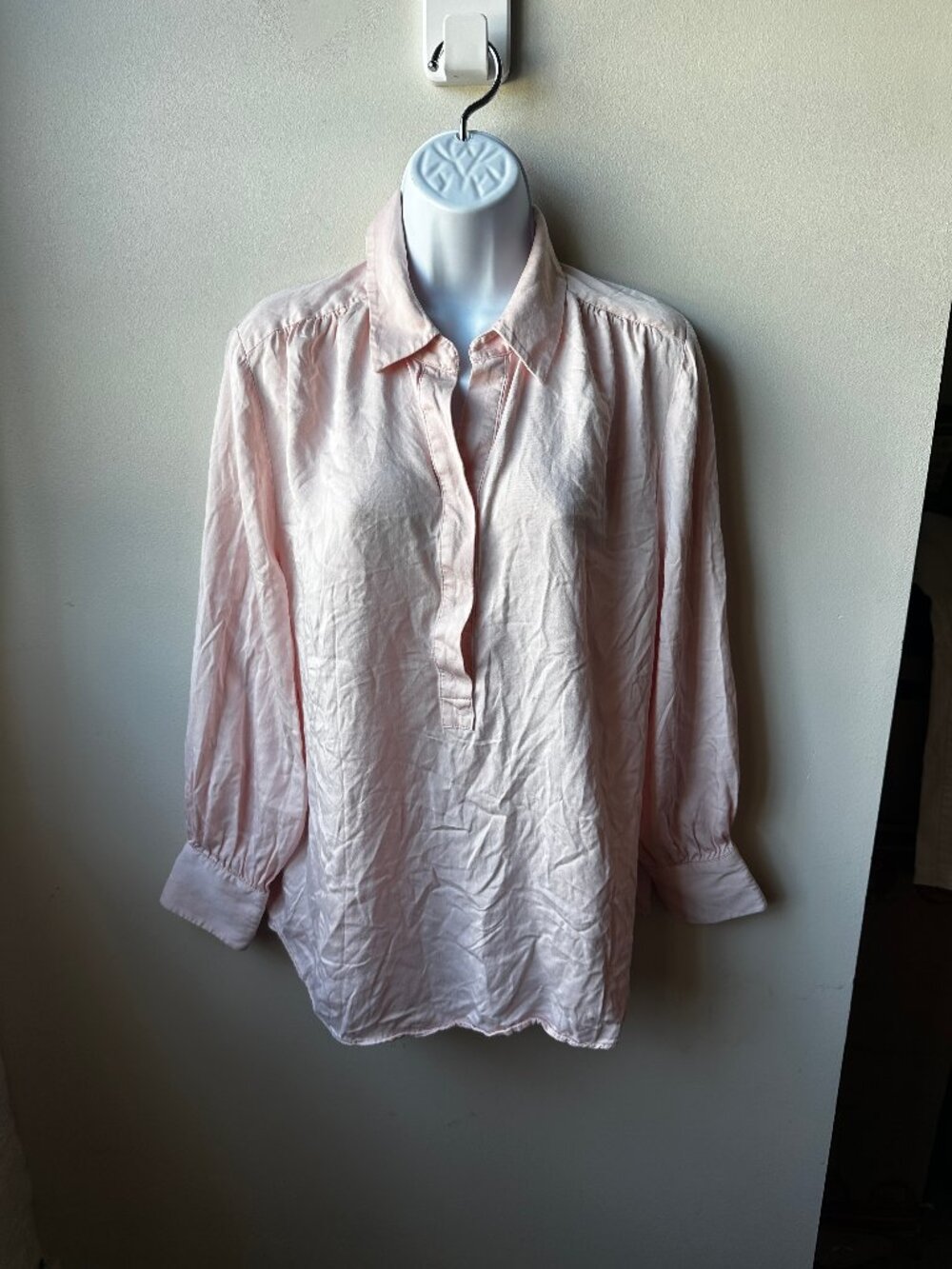 Chicos Blush Pink Long Sleeve Collared Modal Blouse Top Size 2 US 12